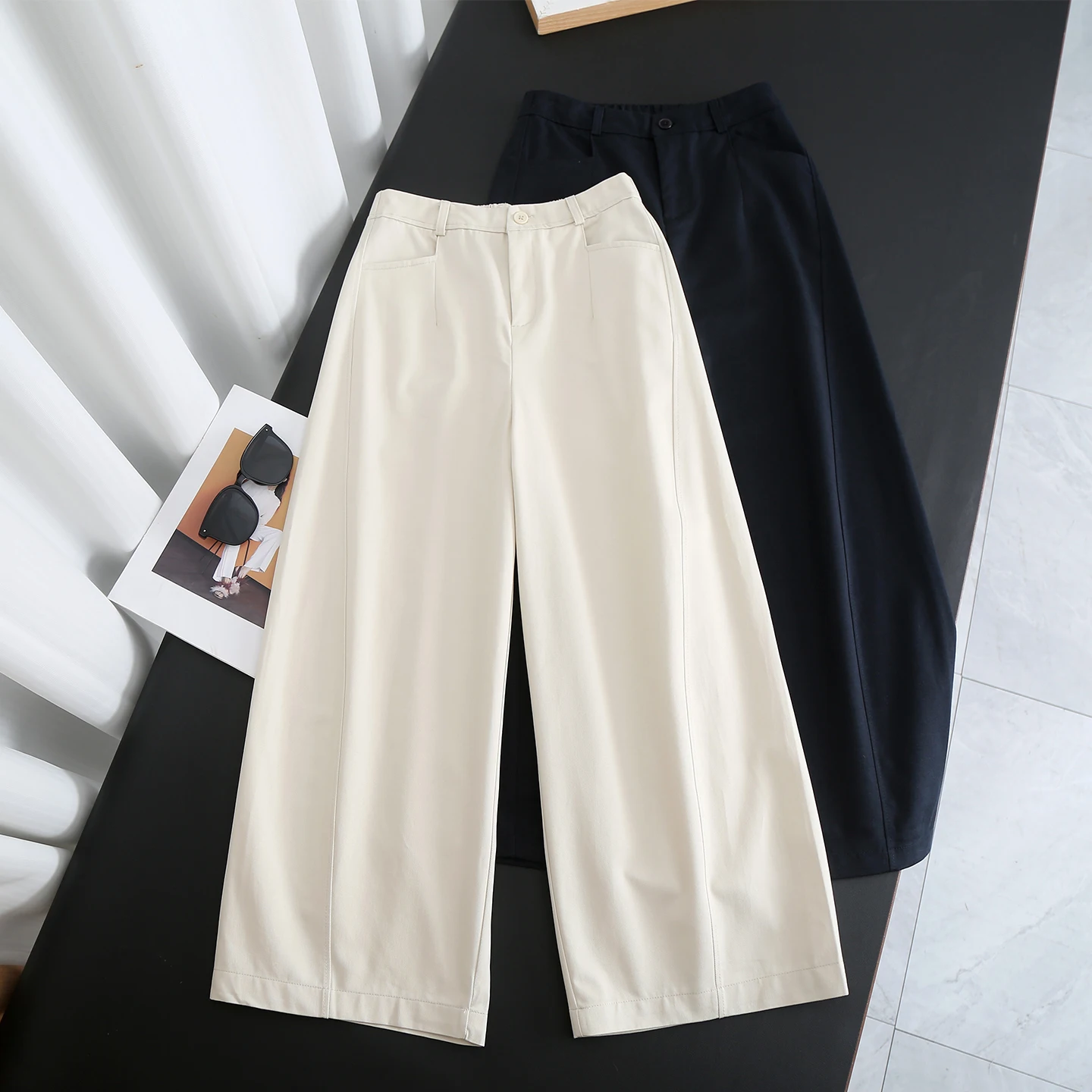 

High Waist Straight Leg Cotton Casual Loose Meat Concealing Small Size Wide Leg Pants Women's Spring Summer Casual Tro...