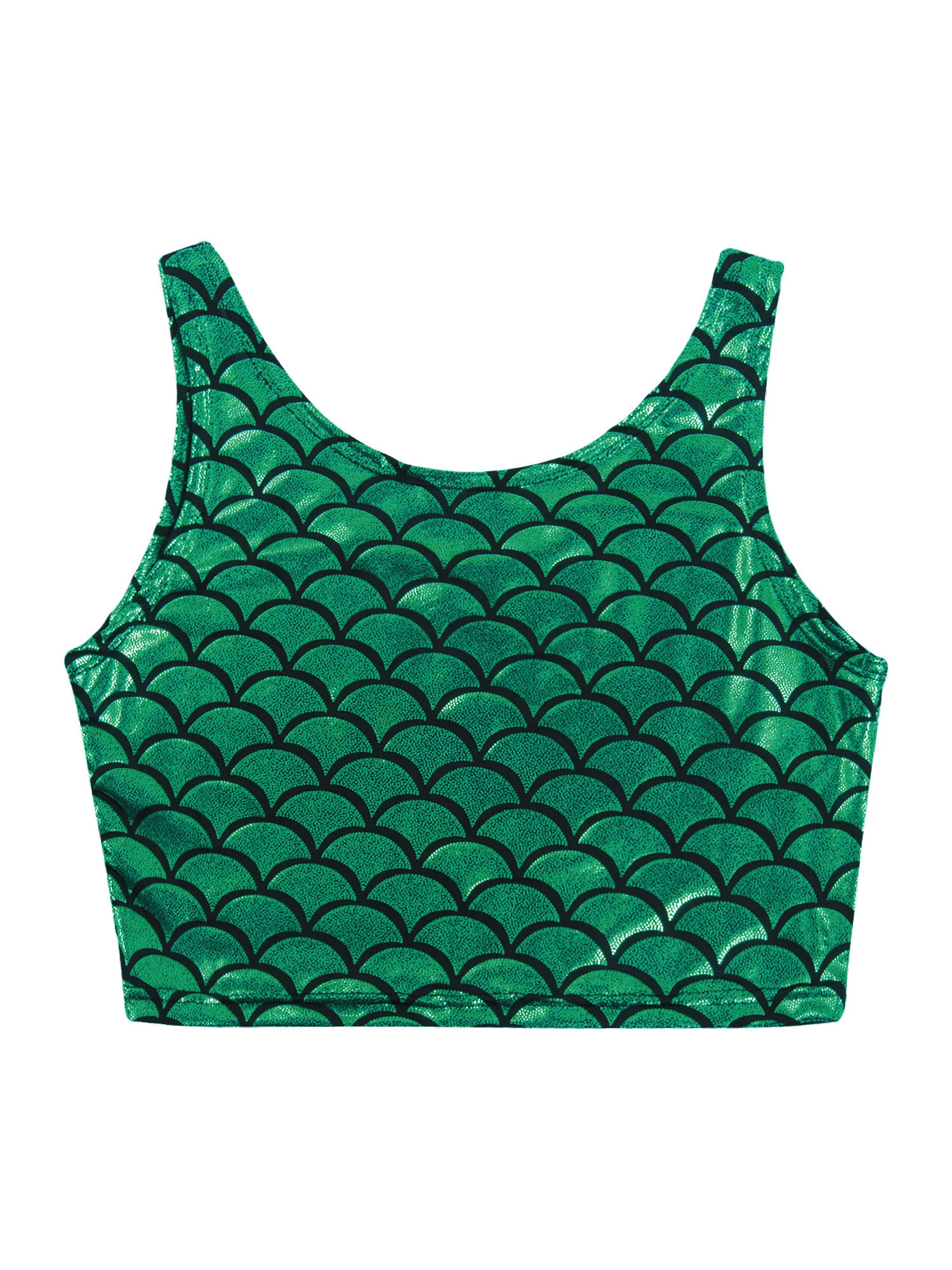 Women Mermaid Fish Scale Printed Crop Tops Sleeveless Tank Vest Costume Sport Bra for Halloween Party Festival Rave Performance