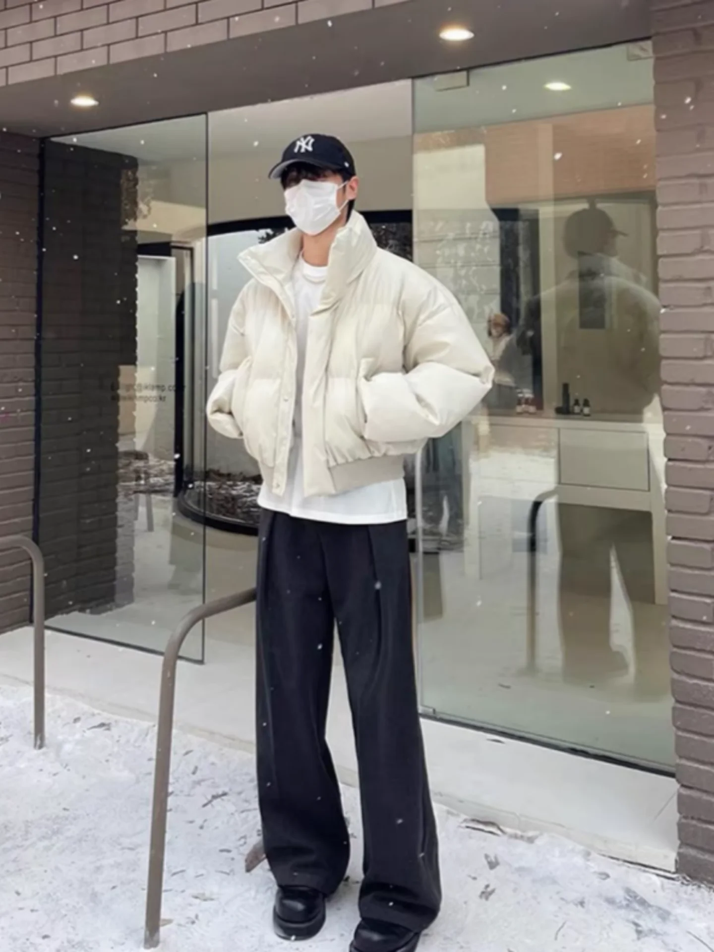 

Зимняя утепленная мужская куртка из искусственной кожи свободного кроя с воротником-стойкой, теплая хлопковая верхняя одежда, повседневная молодежная мода