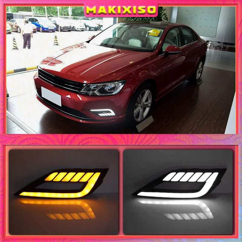 

2 pcs For Volkswagen Lamando 2015-2017 LED DRL Daytime Running Light Daylight driving yellow turn Signal lamp