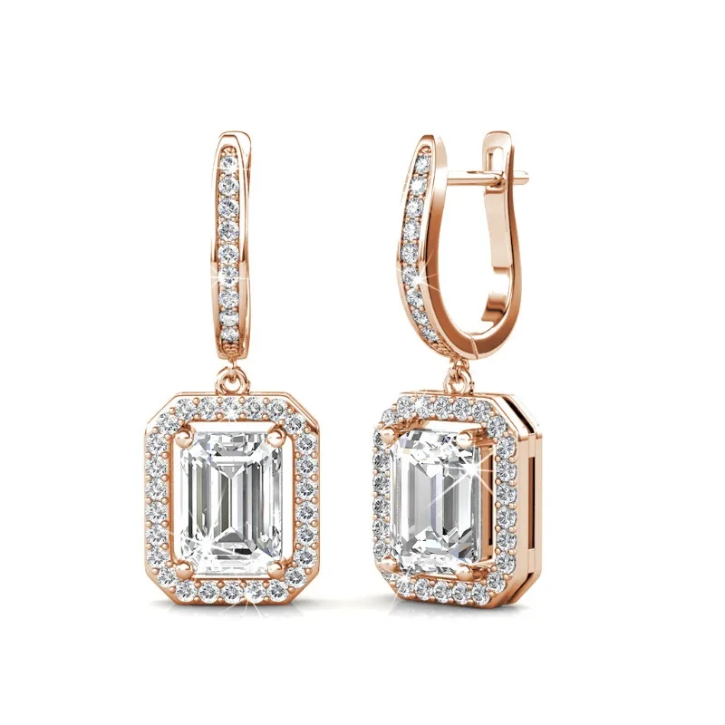 

Daisini 8X6 мм изумрудной огранки с кристаллами Сваровски, 18-каратное розовое золото для женщин, качественная латунь, роскошные свадебные украшения