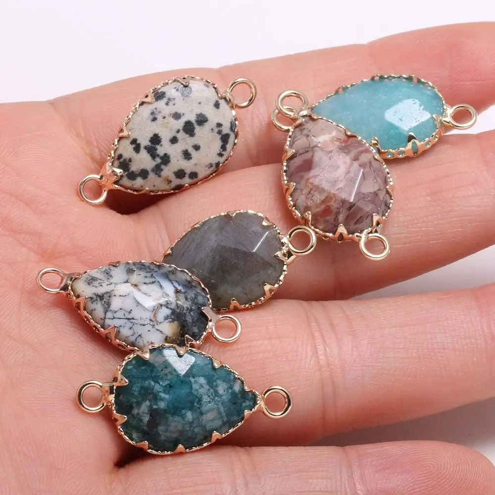 10Pcs Water Drop Shape Natural Stone Connectors Faceted Random Healing Energy Crystal Agate Pendant Charms for Jewelry Making Necklace Bracelet Accessories