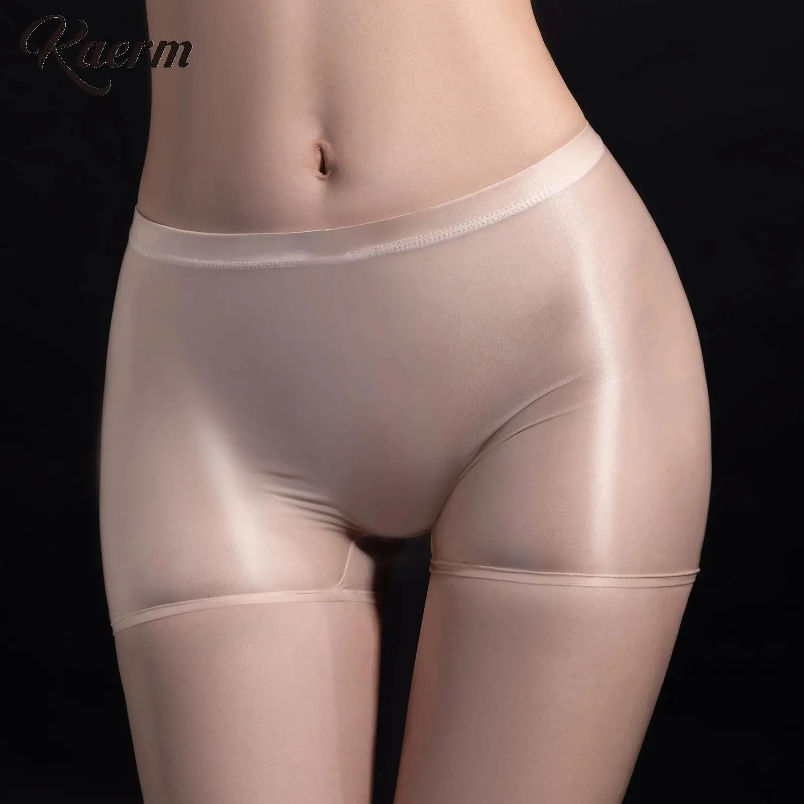 Women's See Through Boxer Shorts Sexy Underwear High Stretchy Glossy Panties Solid Color Underpants for Valentine's Day