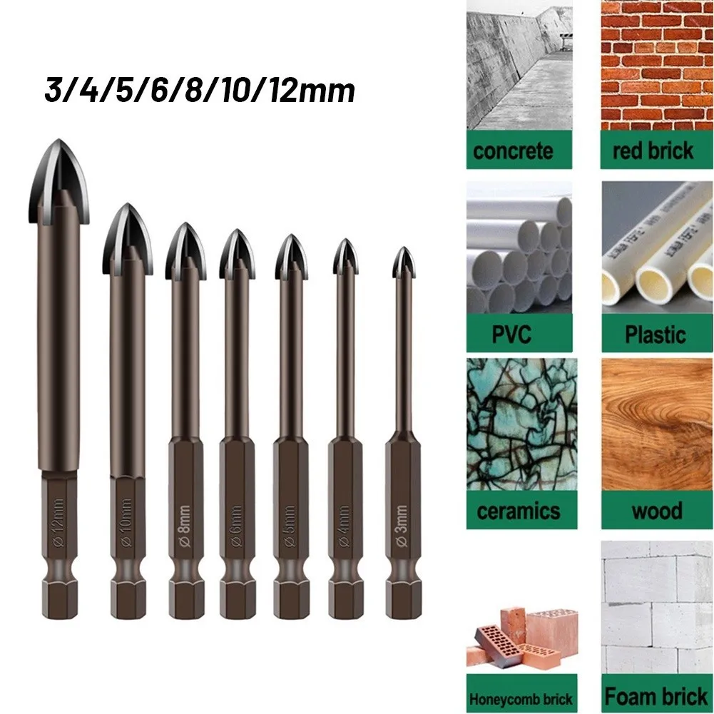 VIBRATITE Cross Hex Tile Bits Glass Ceramic Concrete Hole Opener Alloy Triangle Drill Size 3/4/5/6/7/8/10/12 Mm