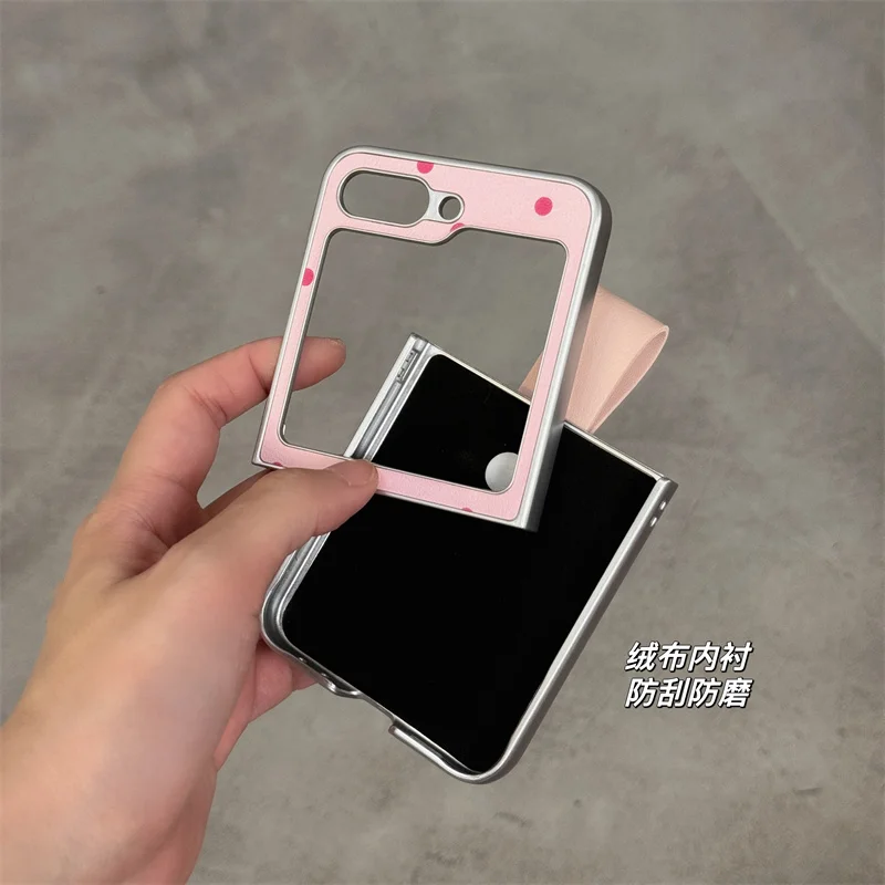 Fashion Polka Dot Leather Phone Case For Samsung Galaxy Z Flip 6 5 4 3 Z Flip6 Flip5 Flip4 5G Cover with Cute Ring Cases Funda