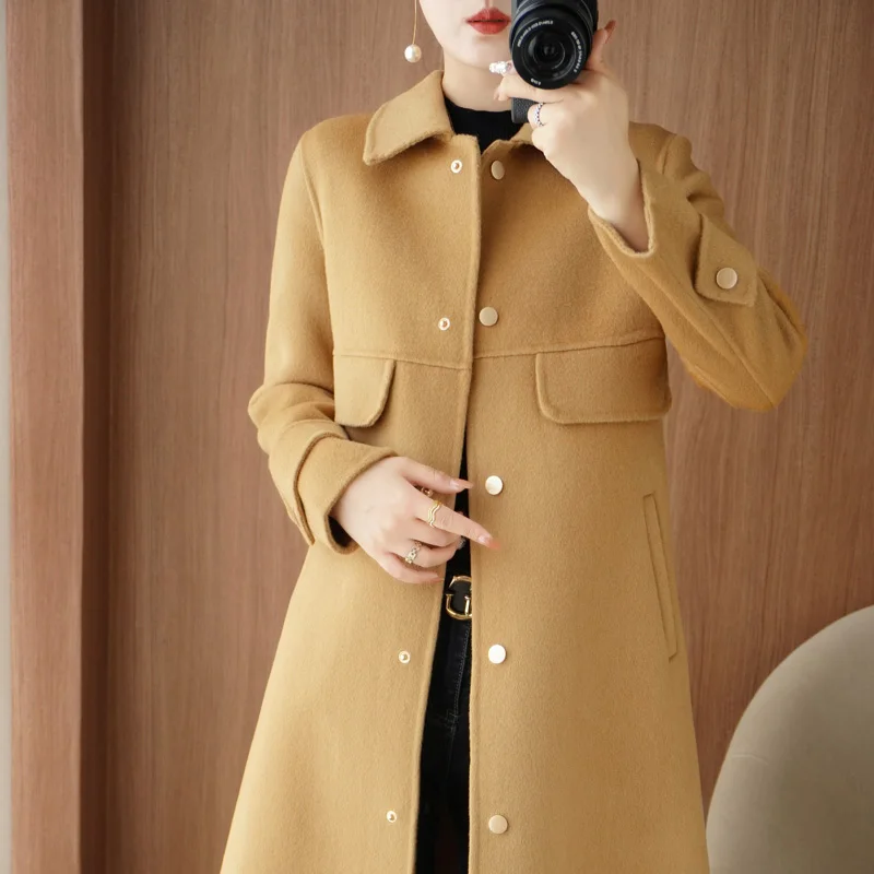 National Trend Red Wool Outwear for Women Spring & Fall 100% Pure Wool Double-Sided Woolen Outwear Animal Year Loose Elegant Out