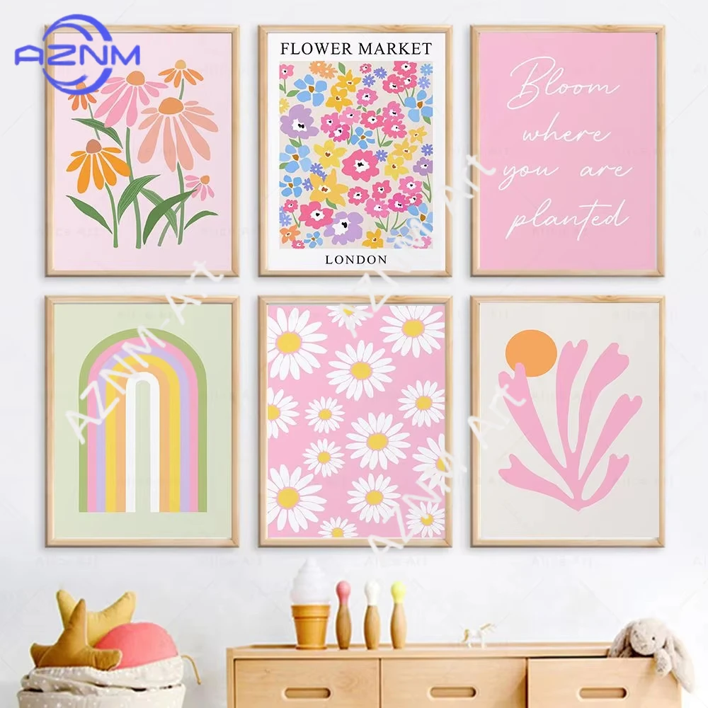 1PC Abstract Floral Boho Botanical Flowers Pink Wall Art Canvas Painting Posters And Prints Wall Pictures For Bedroom