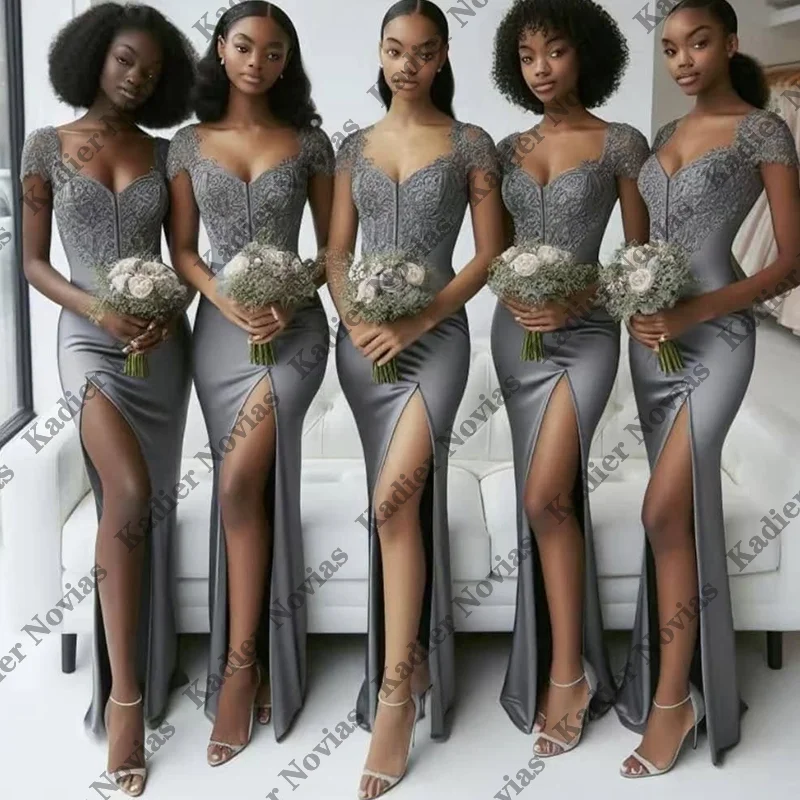 

Sheath Sexy Cap Sleeves Bridesmaid Dresses with Slit Customized Wedding Party Dress robes invitee mariage