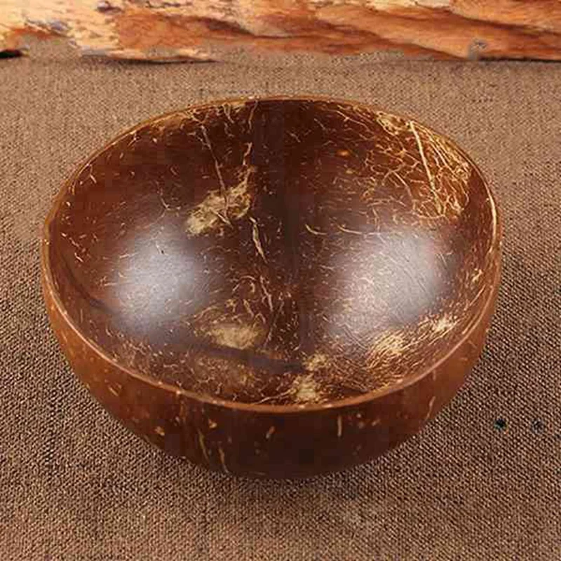 Coconut Bowl Set Handmade Coconut Shell Tableware Wood Spoon Dessert Fruit Salad Mixing Bowl Rice Ramen Bowl 16Pcs