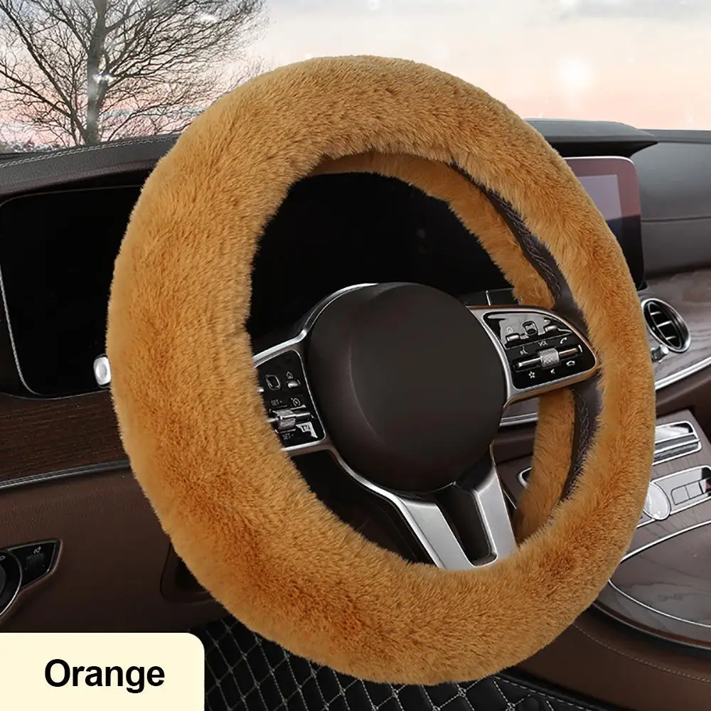 Winter Universal Car Steering Wheel Cover  Natural Fur Elastic Plush Cover For 38cm Diameter Steering Wheel Car Accessories