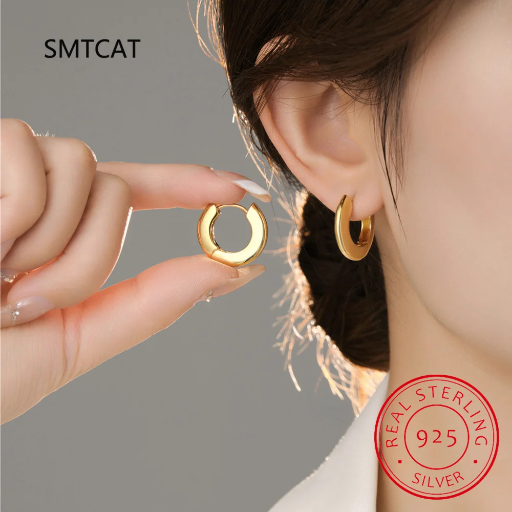 New 100% 925 Sterling Silver Women Chunky Hoops Earrings Gift Fashion Jewelry Stainless Wives Arc Smooth Thick Hoop