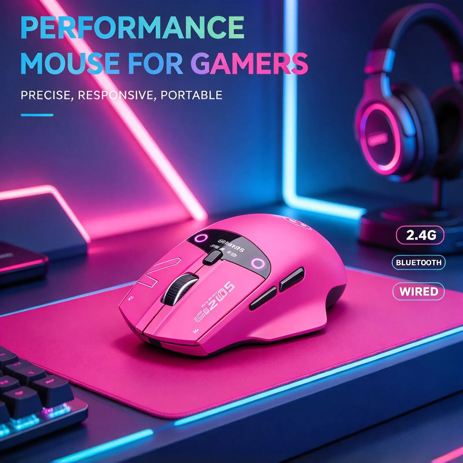 Tri‑mode Wireless Gaming Mouse 2.4G Bluetooth Wired 12800DPI RGB 6Keys Rechargeable 75g Lightweight Ergonomic Mice for PC Laptop