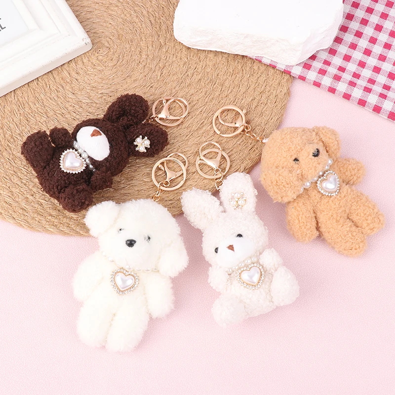 11cm Kawaii Plush Rabbit Puppy Keychain Pendant Soft Stuffed Animal Keyring Cartoon Plush Doll Cute Bags Pendant Kids Gifts