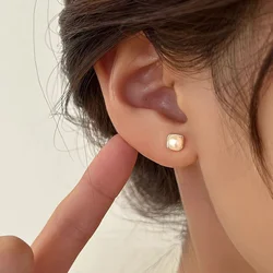 New Fashion Pearl Earrings Exquisite Square Stud Earrings For Women 925 Silver Needle Hypoallergenic Earrings Party Jewelry