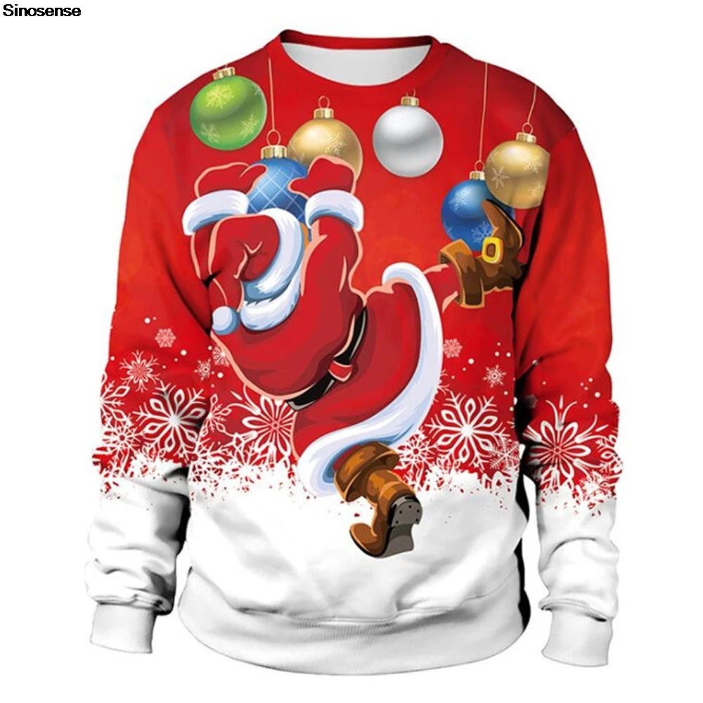

Men Women New Year Eve Tacky Xmas Sweatshirt 3D Funny Print Holiday Party Jumper Tops Pullover Santa Ugly Christmas Sweater