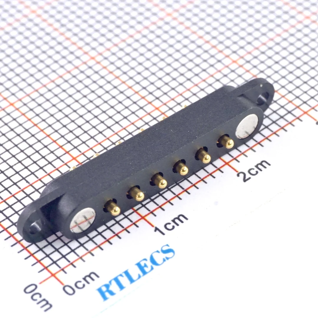 1 5 Pcs High Current Mount Holes Spring Loaded Male Female 2.54 MM Pitch 6 PIN PCB 2A 36V DC Magnetic Pogo Pin