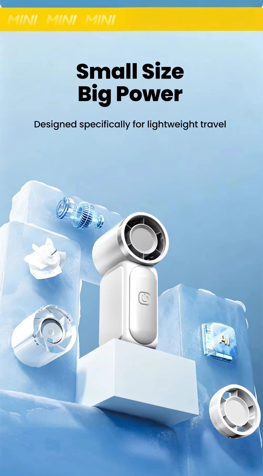 Hochgeschwindigkeits-Handventilator, tragbarer Mini-Ventilator mit 5 Geschwindigkeitsstufen, Typ-C wiederaufladbar, digitales Display, Tischventilator, Outdoor-Ventilator – Detail 4