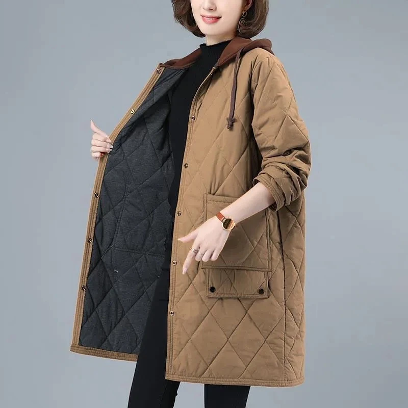 Chaqueta acolchada de algodón para mujer, Abrigo con capucha, Parkas largas y cálidas informales, ropa acolchada para la nieve, novedad de 2023