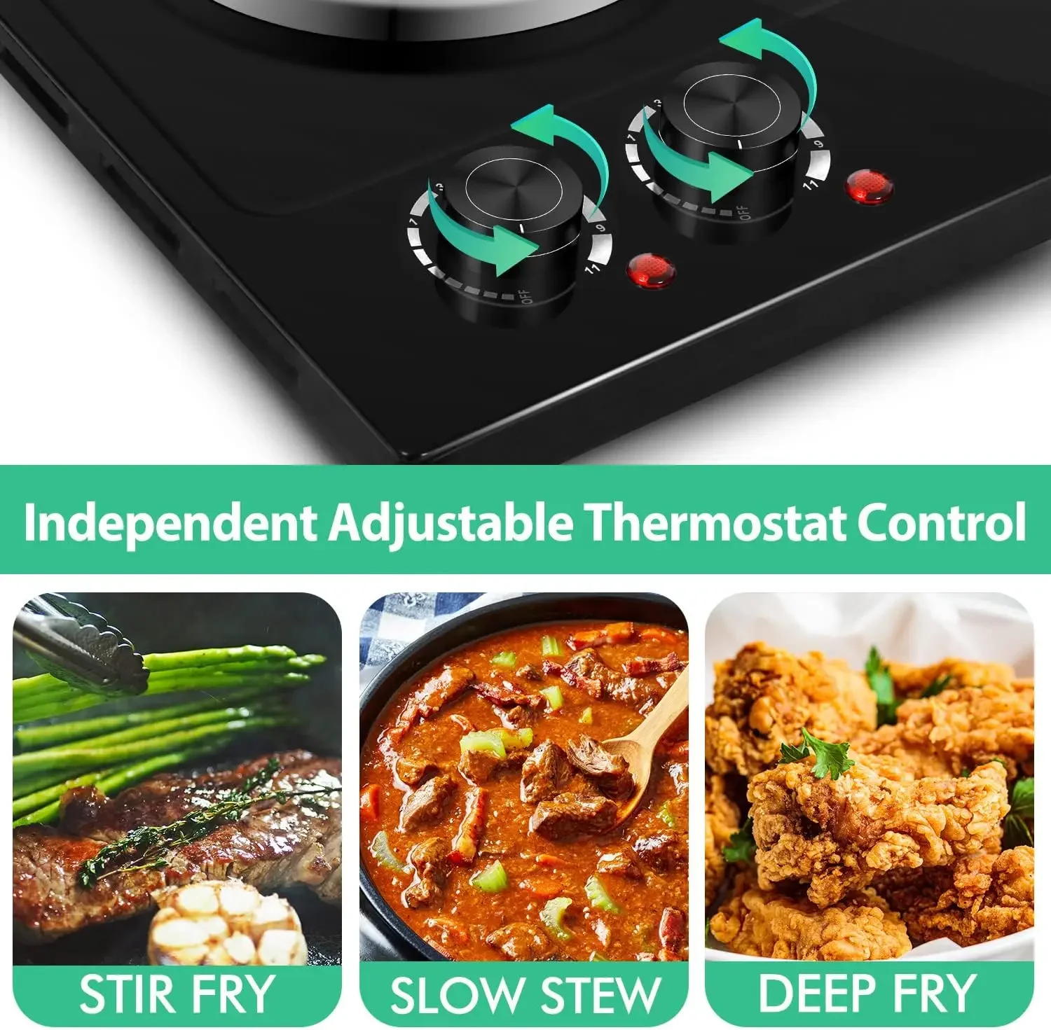 Electric Burner Double Hot Plate for Cooking Countertop Burner with Adjustable Temperature Control