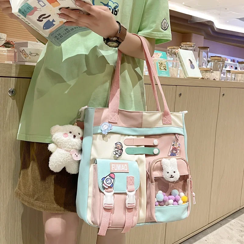 New Sweet Cartoon Women Shoulder Bag Fashion Nylon High Capacity Women Crossbody Bag Causal Patchwork School Bag for Girl