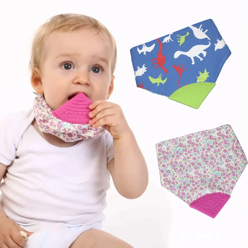 Waterproof Baby Bandana Bibs with Teething Toys 100% Soft Cotton Bibs Super Absorbent Drool Bib with Teether for Boys & Girls