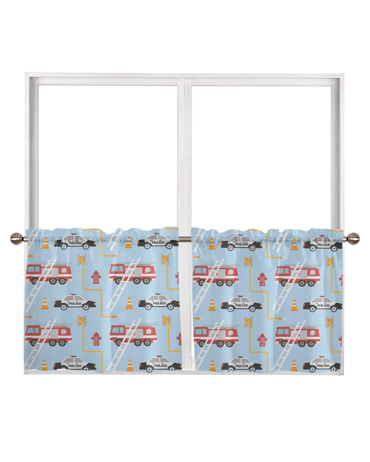 Toy Police Car Fire Truck Vehicle Cartoon Sheer Curtains For Living Room Window Tulle Bedroom Curtain Voile Party Drapes