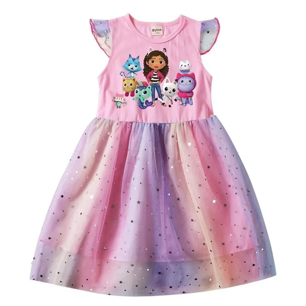 

Girl's Summer Cute Cartoon Dress Fashionable Children's Carnival Themed Party Short Sleeved Dresses With Hair Accessories