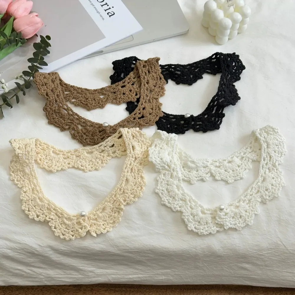 ผ้าคลุมไหลโครเชต์ลายฉลุแบบถอดได้ ของตกแต่งเสื้อผ้า ผ้าพันคอถัก ผ้าพันคอแบบคล้องคอ อุปกรณ์เสริม