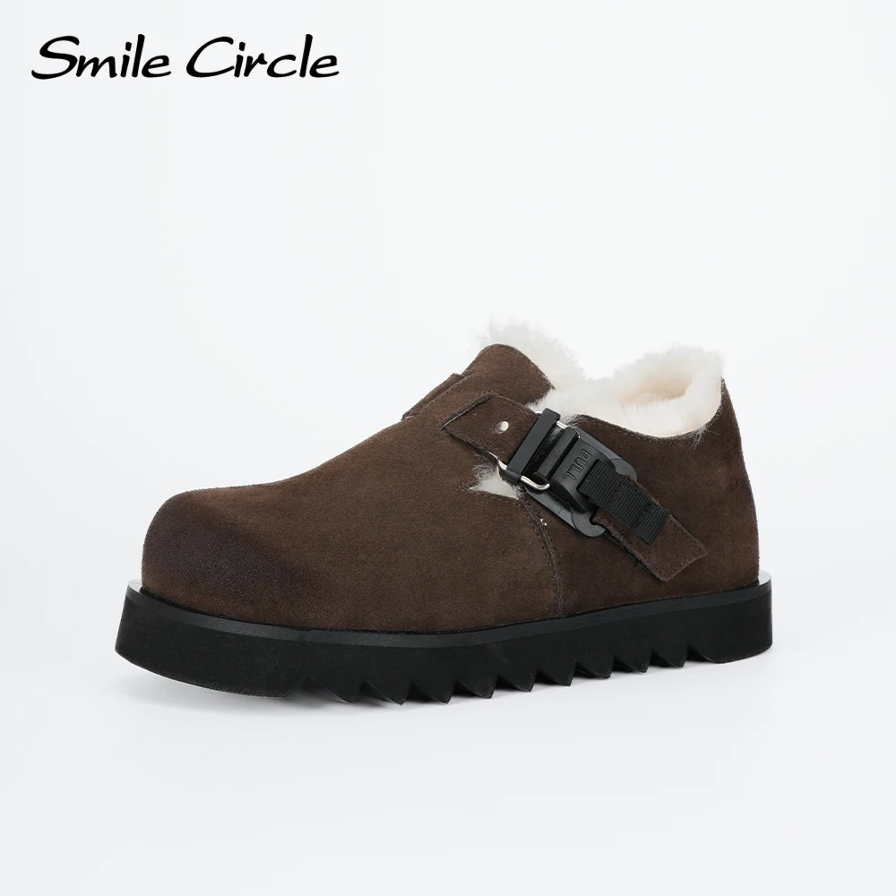 Smile Circle Women's Winter Shoes Classic Soft Suede Leather Buckle Super Comfortable Fashion Shoes For Women Fur Platform Shoes