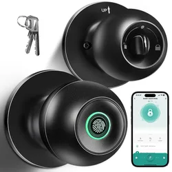 Fingerprint Door Lock Smart Biometric Door Knob Lock with App Control & Key Keyless Thumbprint Entry Door Lock for Bedroom Home