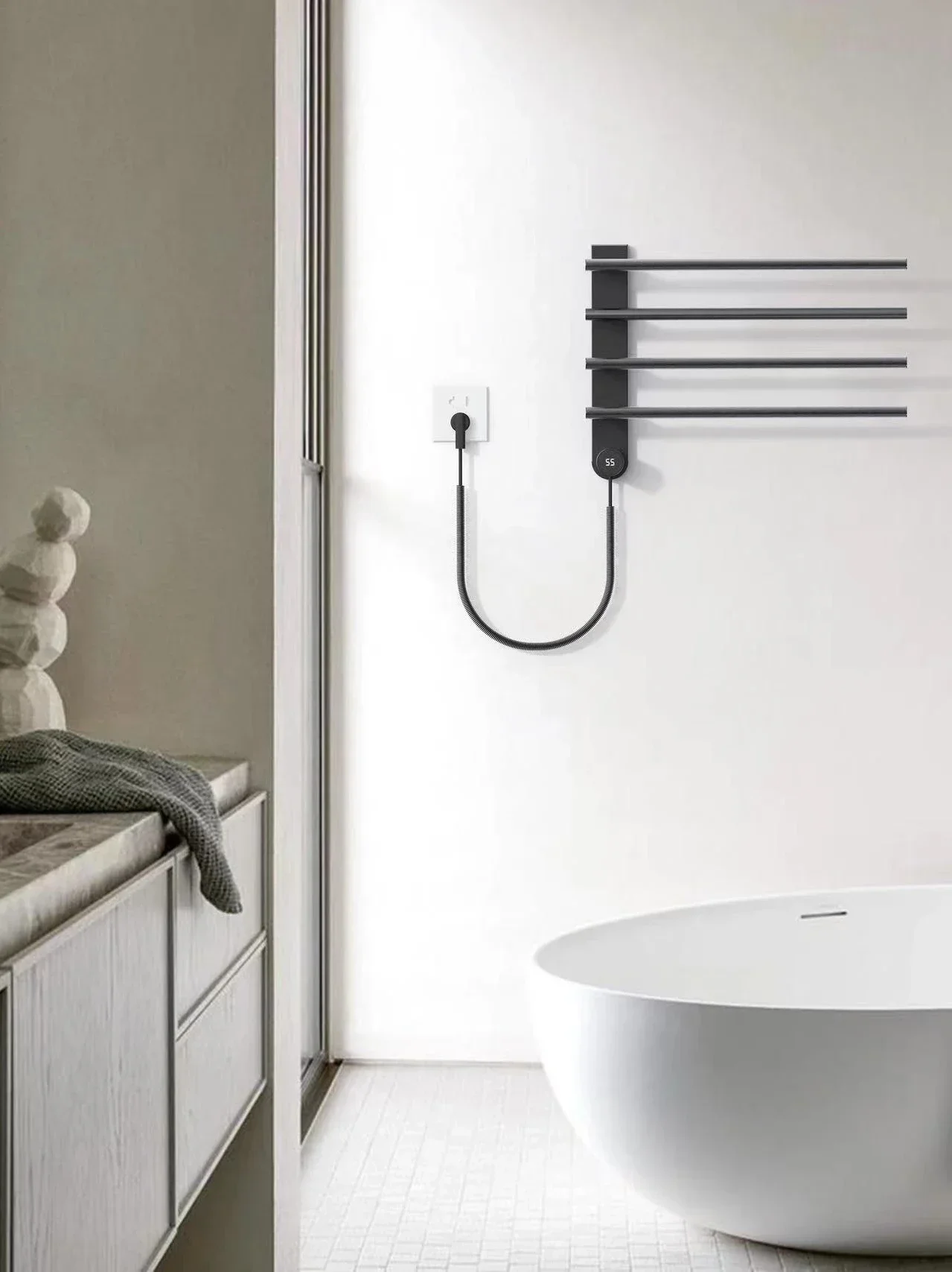 Carbon fiber intelligent electric towel rack, bathroom heating and drying, concealed towel rack