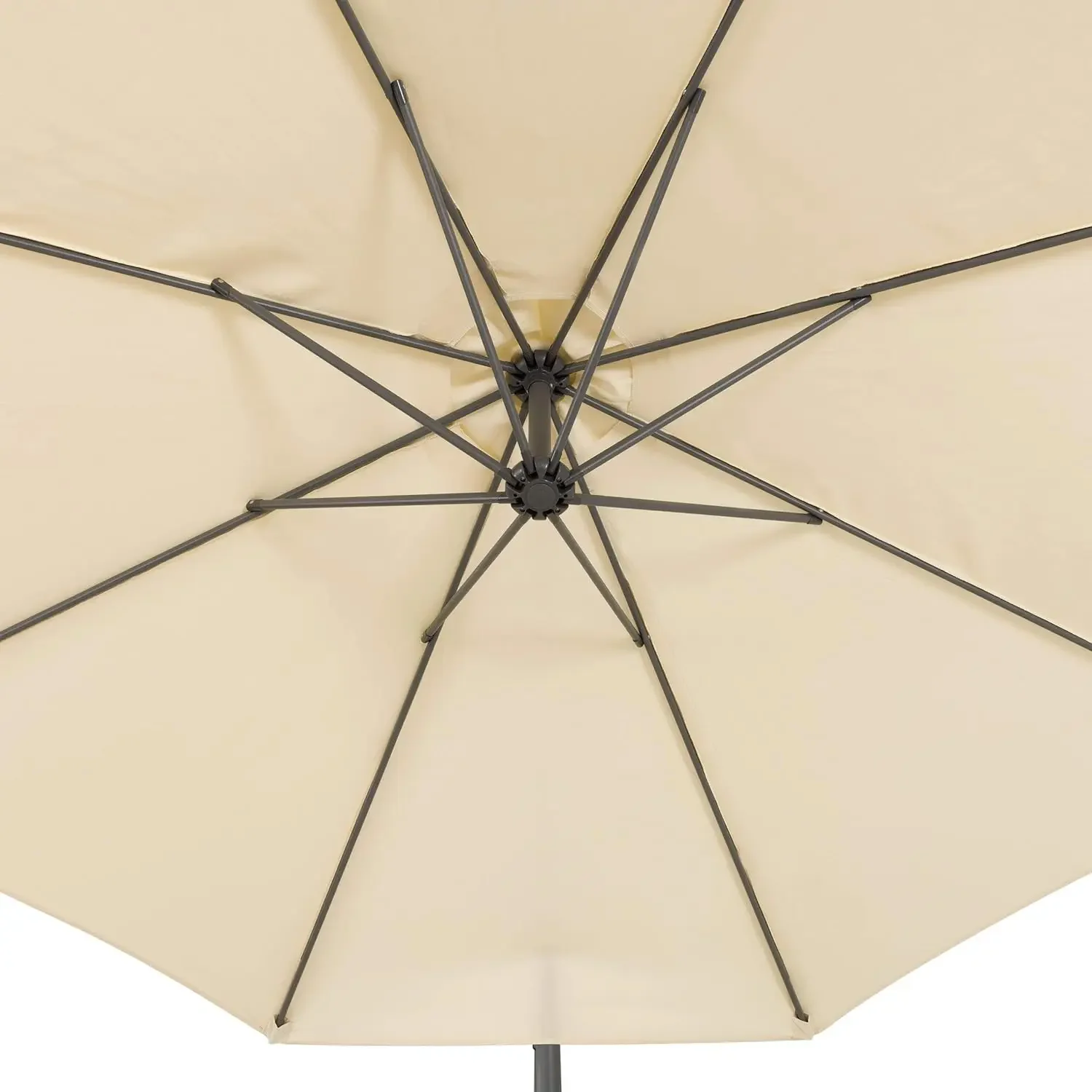 9.5ft White Fabric Offset Patio Umbrella w Steel Frame & Base Weight