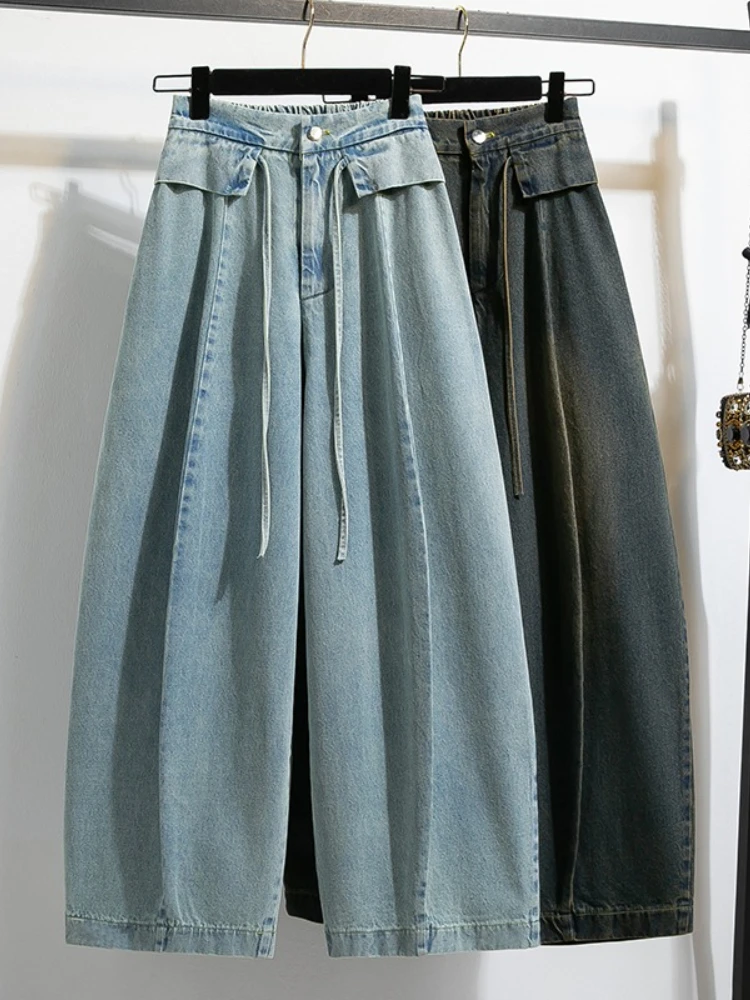 2026 Autumn Korean Style Slim Fit Casual Droopy‑Feel Jeans Women's Trousers Pure Cotton Loose Denim Curved Blade Balloon Pants