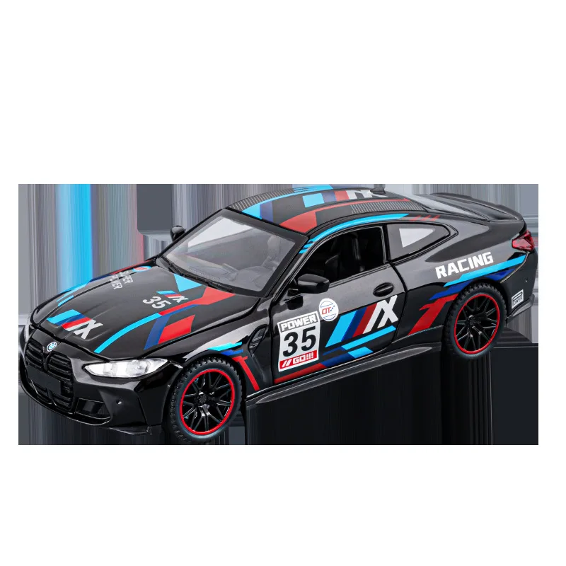 1:32 M4 파워 스포츠카 시뮬레이션 다이캐스트 금속 합금 모델카 사운드 라이트 풀백 컬렉션 어린이 장난감 선물