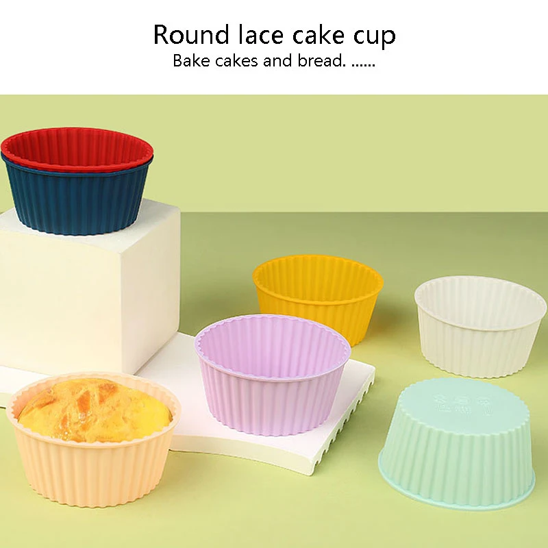 6 uds molde de silicona para pastel, molde redondo para hornear magdalenas y magdalenas, tazón freidora de aire, herramientas de decoración de pasteles DIY reutilizables, molde para hornear en la cocina