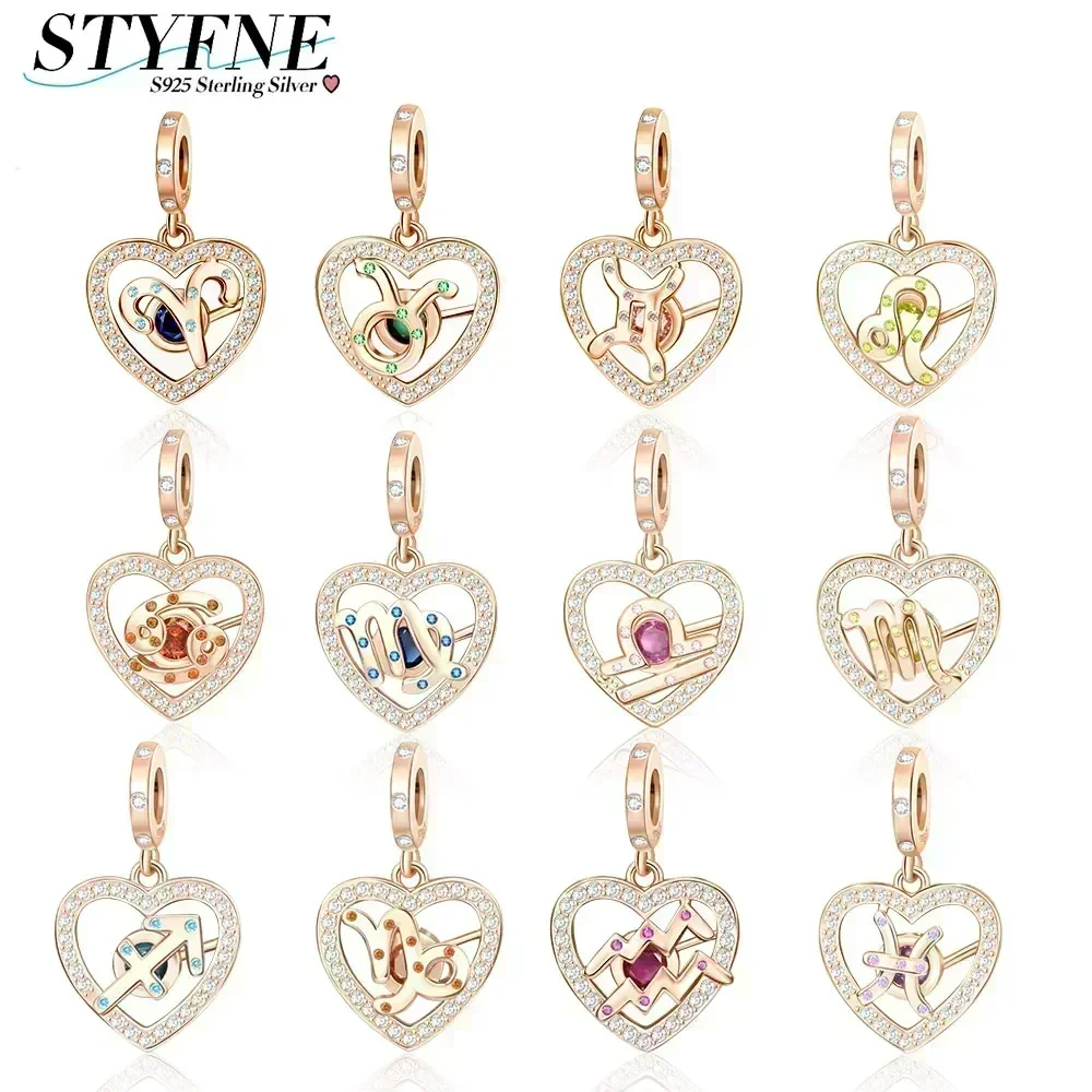 Charm Sterling Silver 925 Lucky Zodiac Sign Beads for Women Suitable for Original Bracelet DIY Birthday Jewelry Jewelry Making
