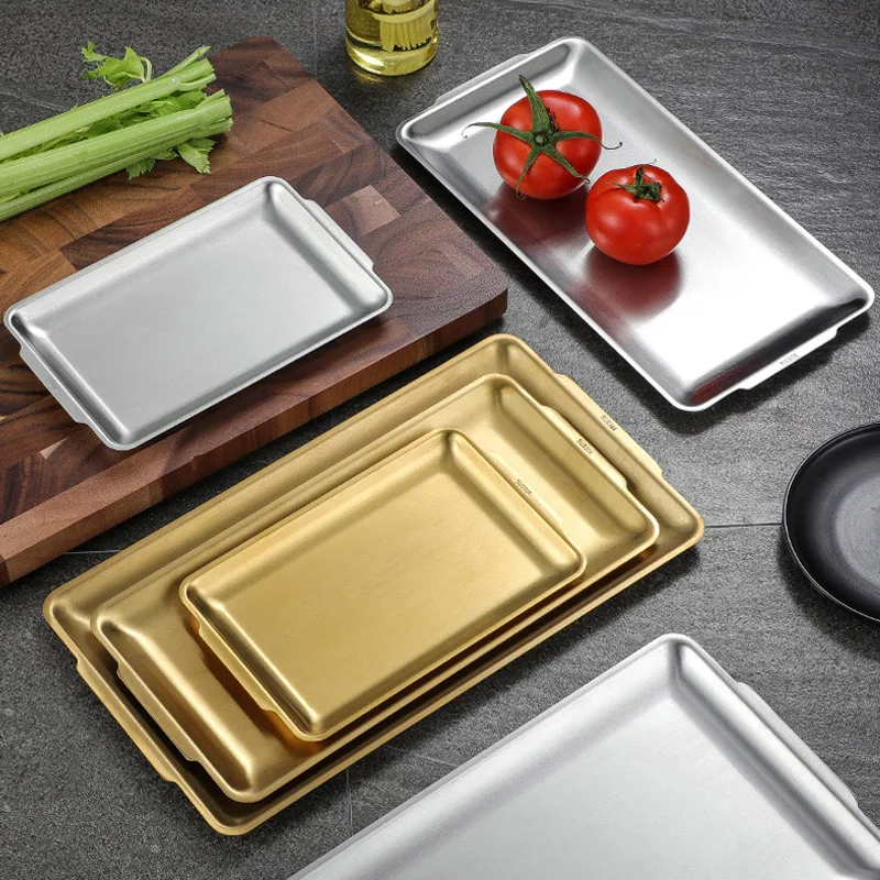 304 لوح من الفولاذ المقاوم للصدأ لوحة مستطيلة صينية الحرفية الديكور مطعم صينية منشفة لوحة الحلوى أطباق فاكهه أدوات المطبخ