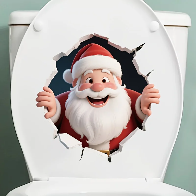 1PC Weihnachtsmann Weihnachten Toilettenaufkleber Wasserdicht Selbstklebend für Badezimmer Zuhause Cartoon Wand Fenster Vinyl Aufkleber Universal