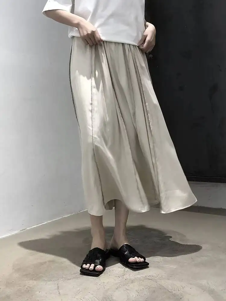 Lady Skirt Summer New Fashion Trend Individual Character Drape Stripe Design Feeling Recreational Loose Large Size Skirt