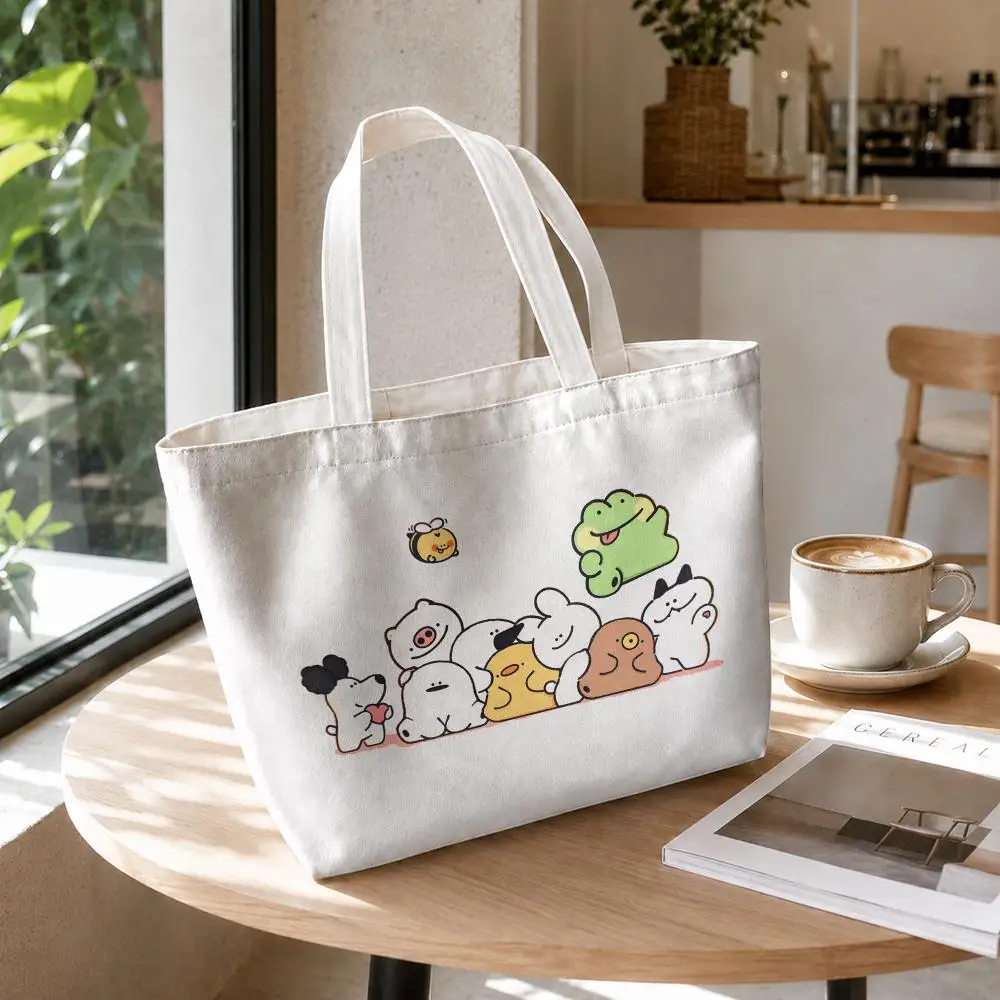 Cute IP portrait Storage Bags Canvas Double-Sided Print Set 2PC Makeup Pouch Set with Zipper for Picnic Travel