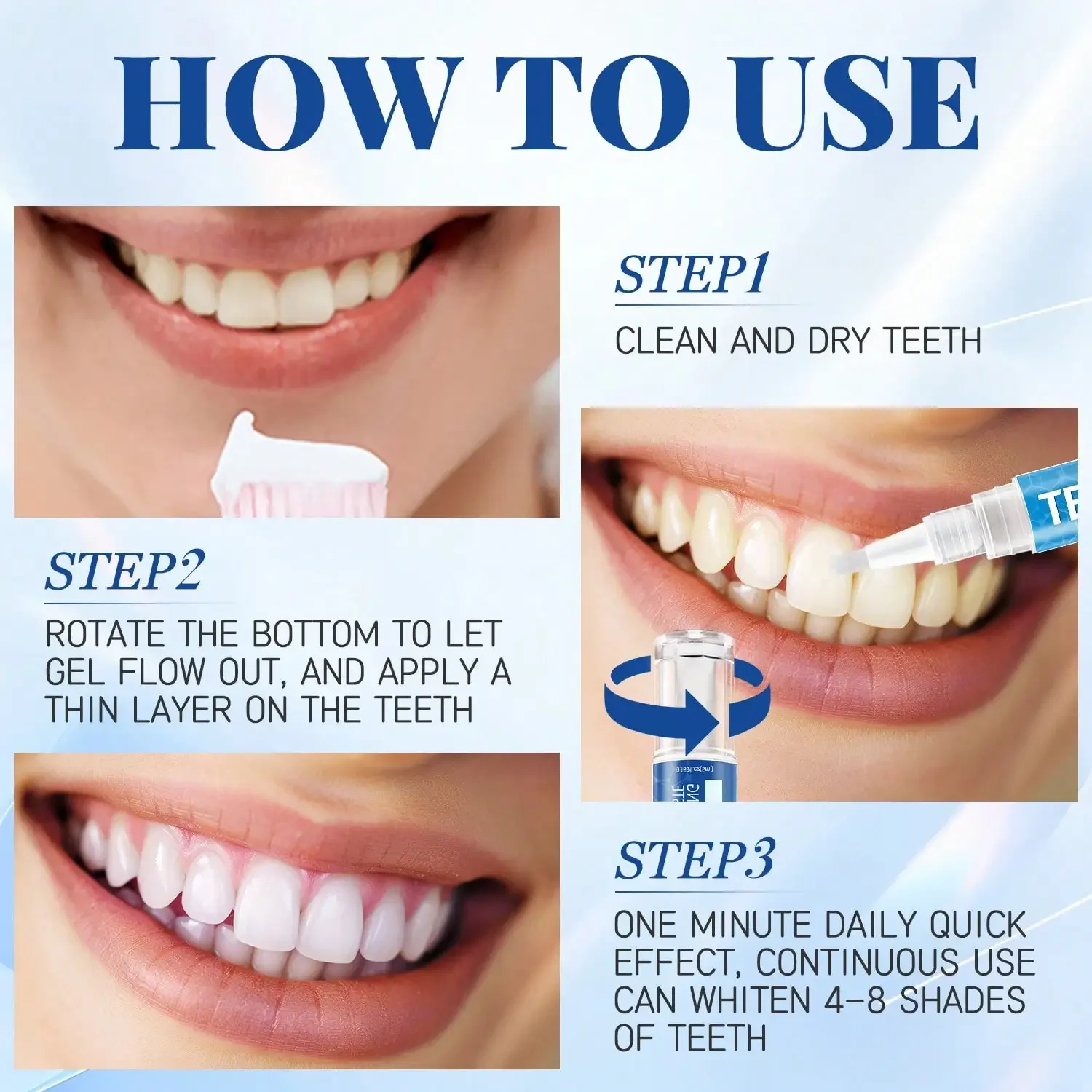 치아 미백 펜 - 잇몸을 보호하고 치아를 효과적으로 미백하며, 먼지를 제거하고 치아의 미백을 유지하며, 아름다운 미소를 선사합니다.