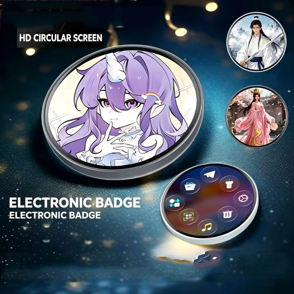 Smart Dynamic E-badge HD Screen  Electronic Badge Can Transfer Photos GIFs Animations and Videos for Otaku Fans Gift