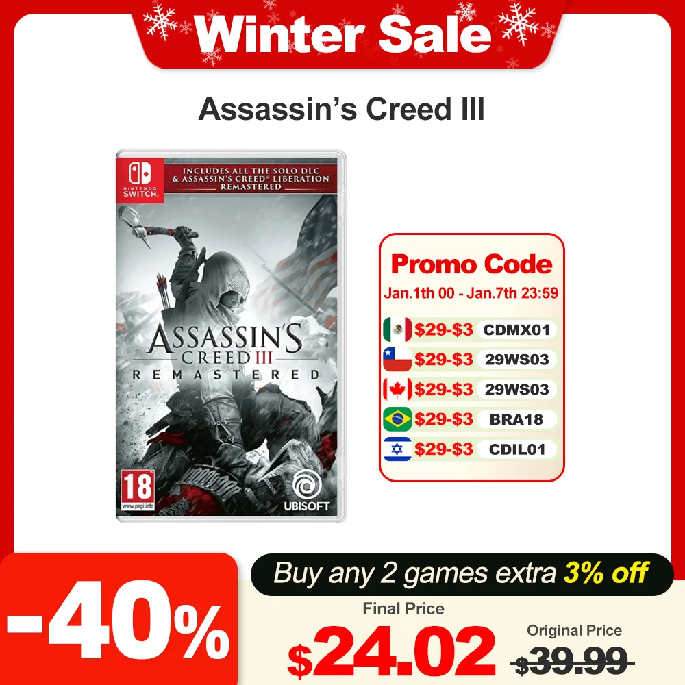 Assassin ' s Creed III : Remastered Nintendo Switch Game Deals 100% Official Original Physical Game Card for Switch Game Console