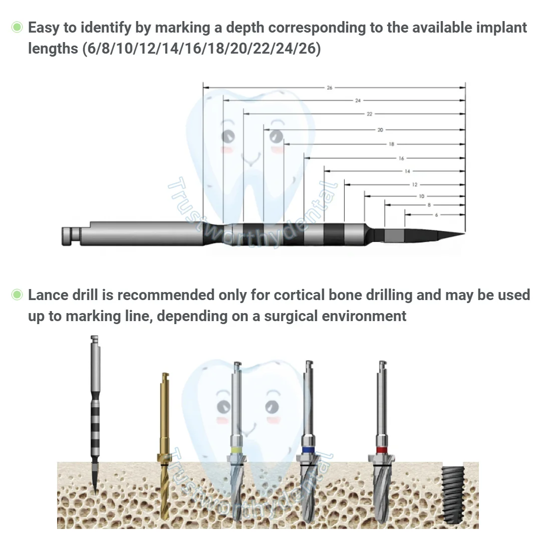 Dental Lance Drill Pilot Drill Twist Drill Triangle φ2.0x26mm Bone Cortical Drill Marking Implant Space Drills for 3.0 Implant