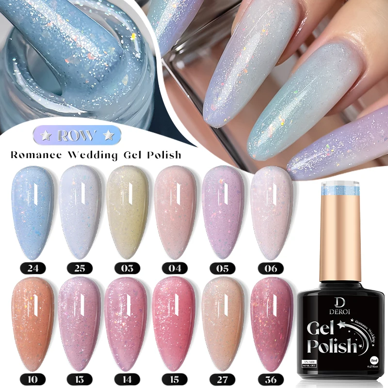 DEROI Glitter UV Gel Nail Polish Natural White Color Semi Permanent Nude Romance Wedding Soak Off Manicure Nail Art Decorations