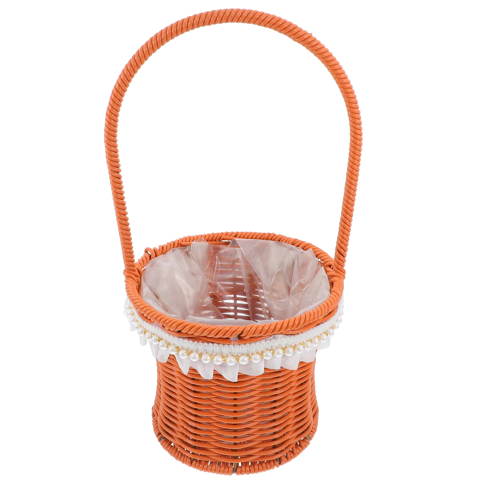 

1pc Portable Handwoven Flower Basket for Picnic Home Decor Storage Waterproof Rattan Baskets Shelves Easter Garden Plant