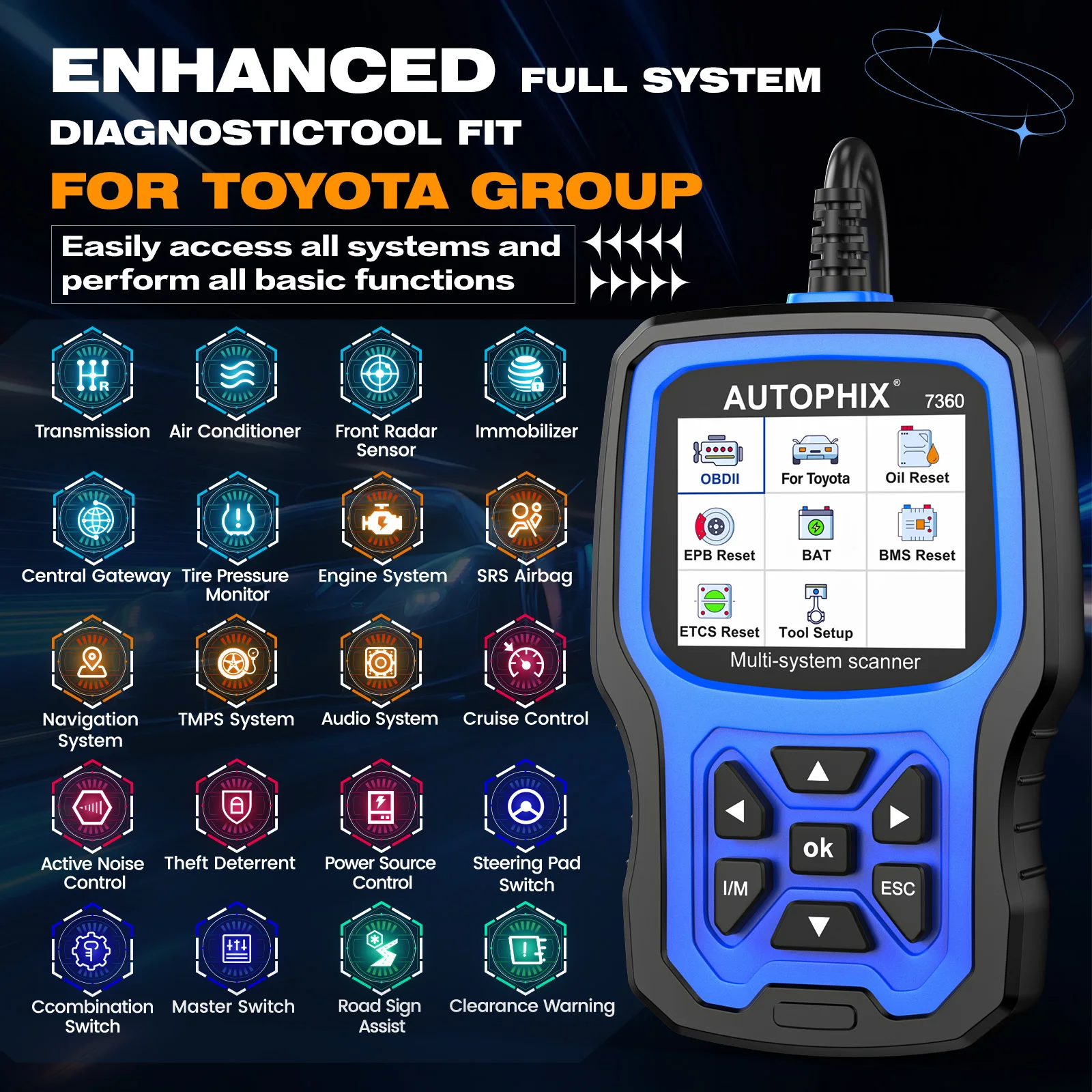 AUTOPHIX 7360 OBD2 Scanner for Toyota All System Auto Engine Code Reader ABS EPB SRS Oil BAT Reset Car Diagnostic Scan Tool