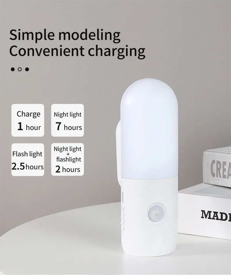 Motion Sensor 2 in 1 LED Night Light Rechargeable 3 Colors Wall Lamp Wireless Magnetic Spotlight for Bedroom Corridor and Stair