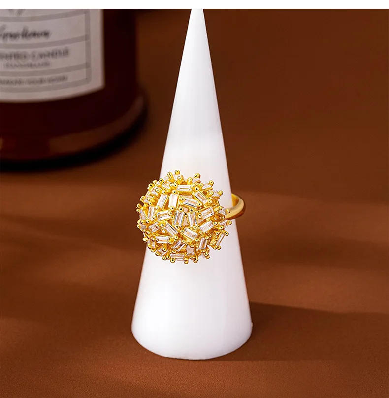 Anillo de índice de hortensia con copo de nieve con incrustaciones de circonita de oro de 24 quilates para mujer AU999- oro de 24 quilates elaborado, certificado AU999, lujo exquisito para mujer