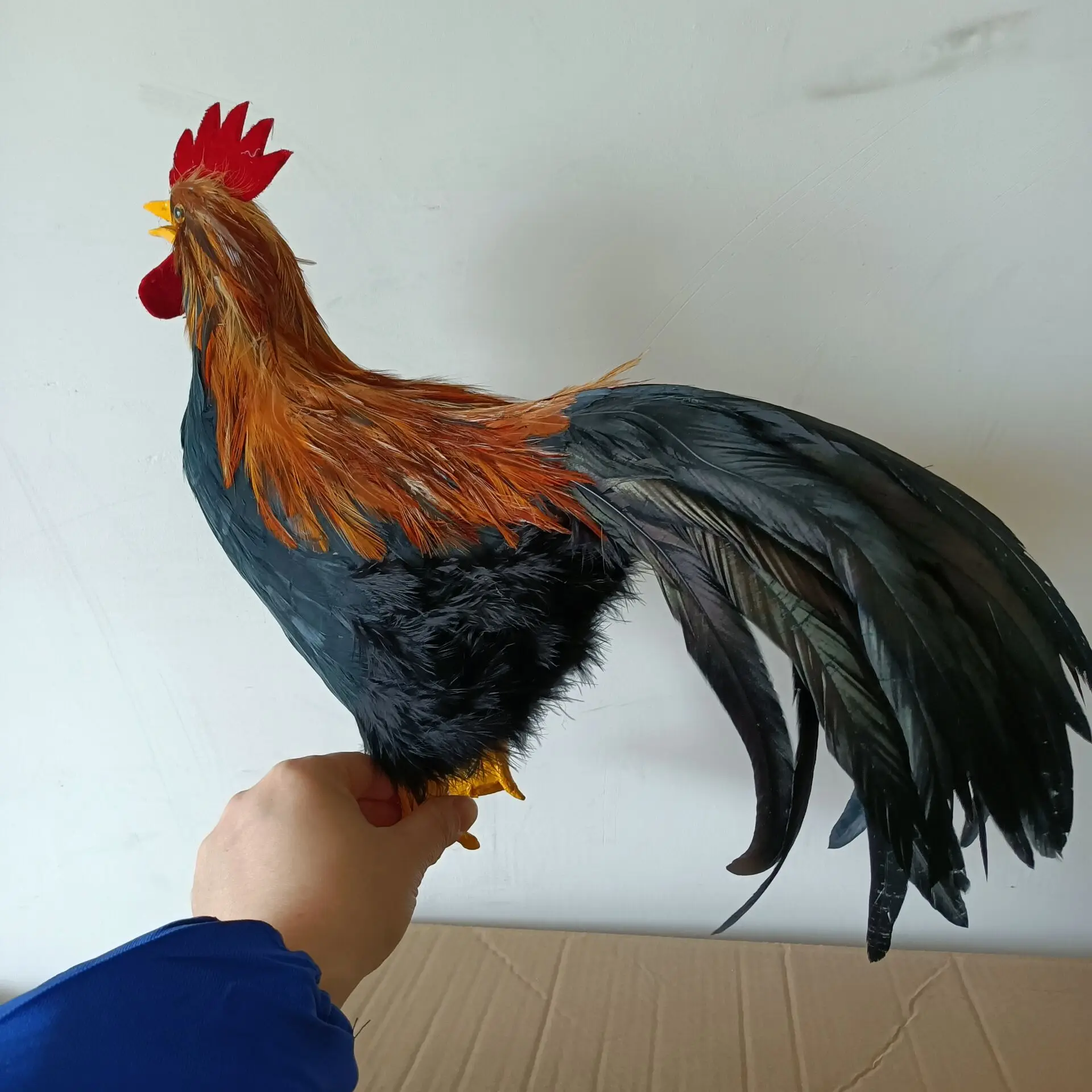 big simulation plastic and feather black cock model garden decoration gift about 45cm